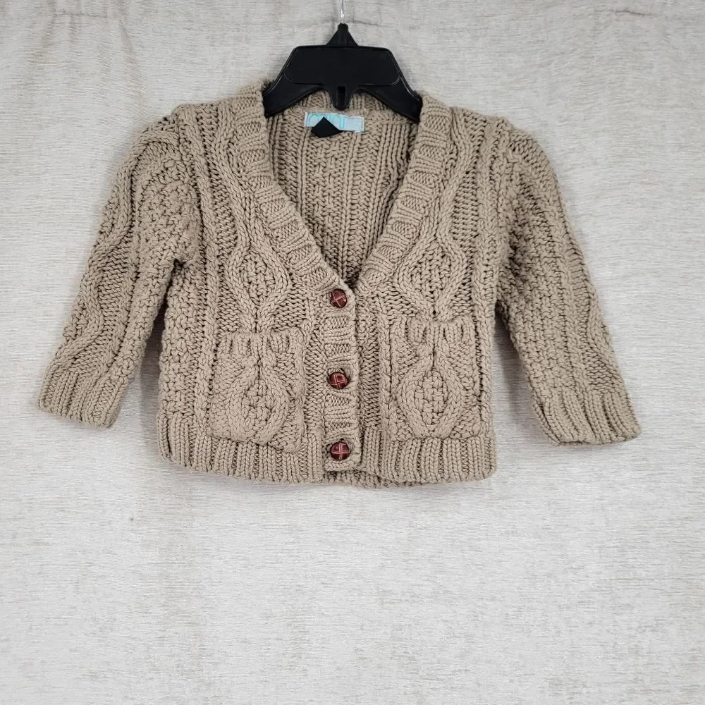 MINI Top Shop Oatmeal Kids Mushroom Colored Cable Knit Cardigan boys 6-12 months